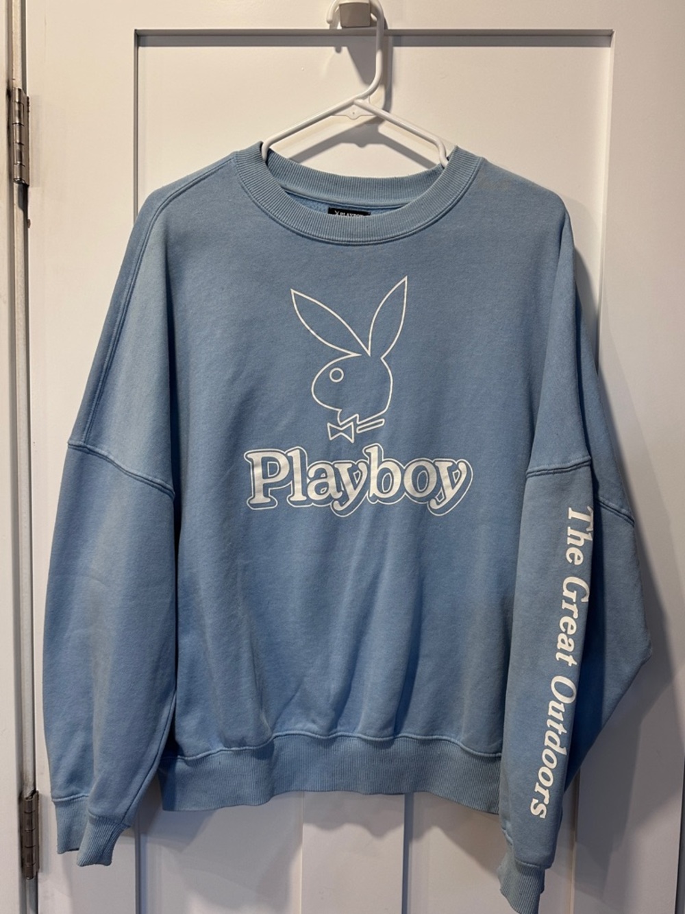 PLAYBOY Blue Logo Crewneck Sweatshirt w Sleeve Print Unisex Bunny PAC Sun Comfy